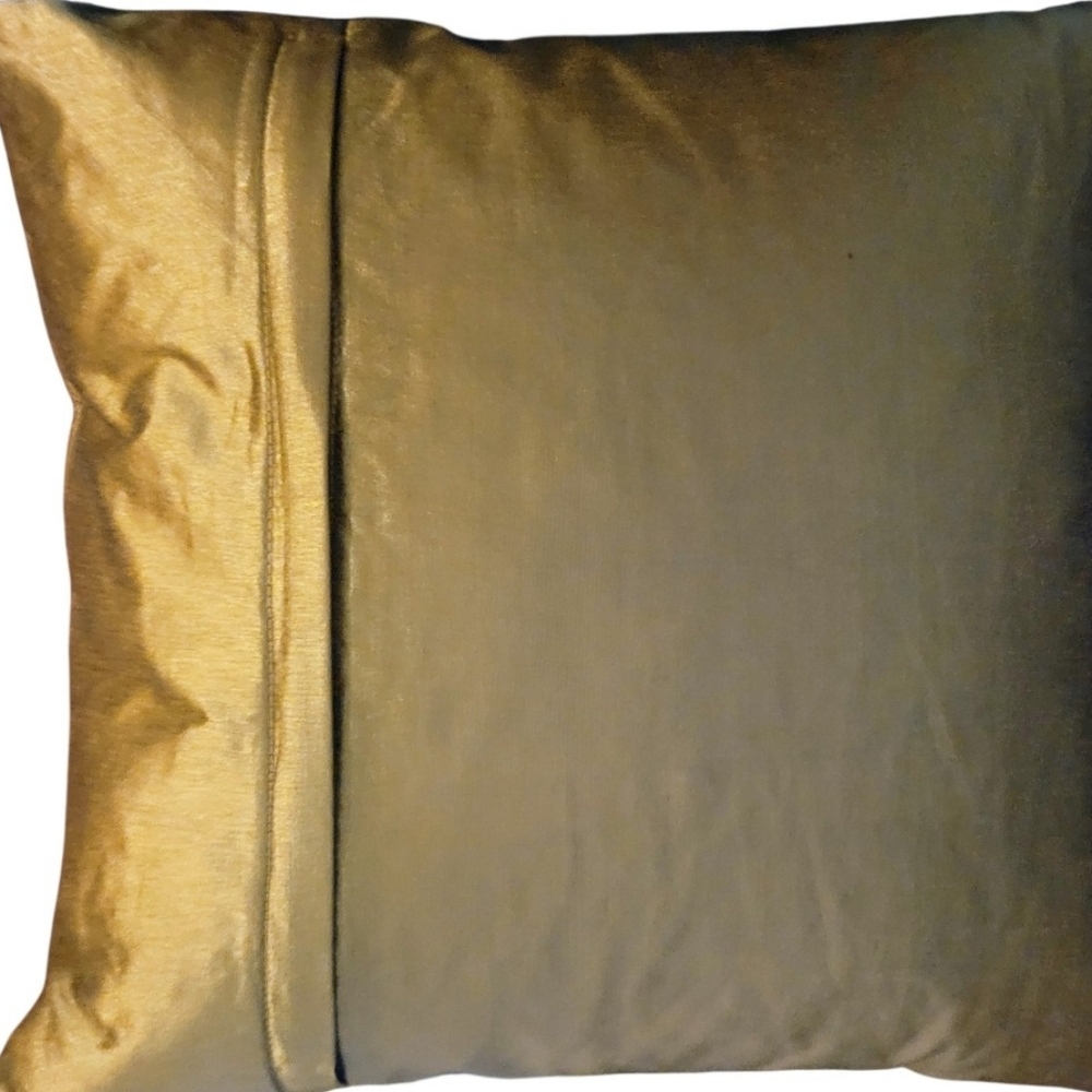 VTG Pillow Embellished Gold Fabric Beaded Pattern Sequence India 1990, 17" X 17" - Picture 9 of 11
